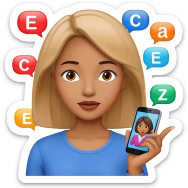 a woman is talking and English letters are coming out sticker