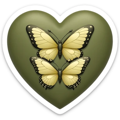 Khaki green heart with butterflies  sticker