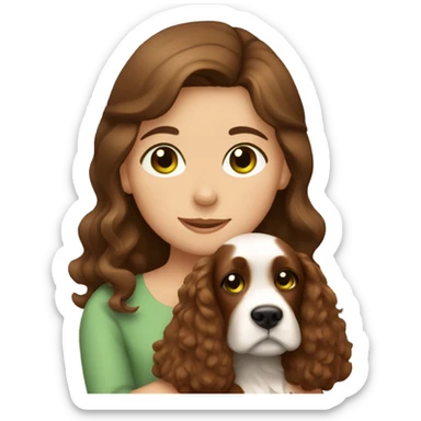 Girl with brown hair and green eyes hugging brown cocker spaniel sticker