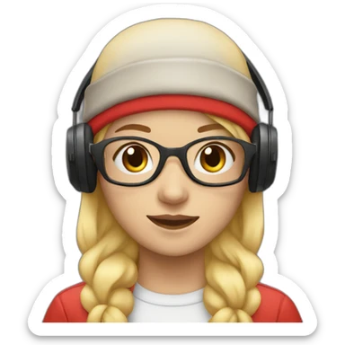 girl with blondie hair wearing red beanie goggles and headphone sticker