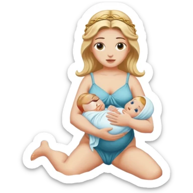greek goddess dipping baby in river holding baby upside down by ankle sticker