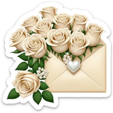 Ivory- beige colored love letter and a bouquet of white and pearl roses  sticker