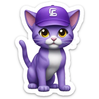 purple cat in cap pointing sticker