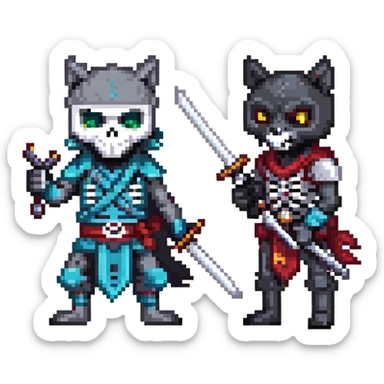 ninja skeleton with swords and a black wolf sticker