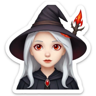 Young witch with white hair and red eyes  sticker