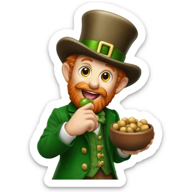 Leprechaun eating a buckeye sticker