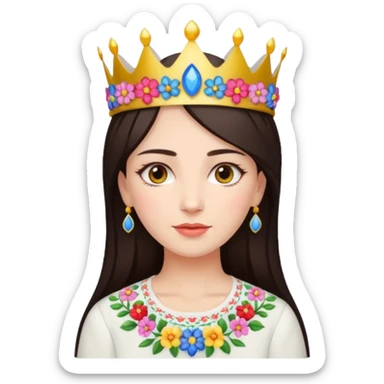 Ukrainian woman in a white embroidered shirt with dark hair and a crown of flowers on her head sticker