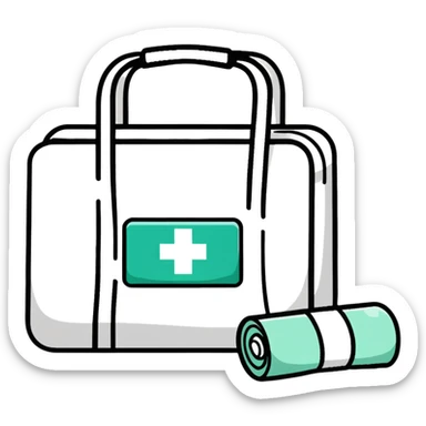 First aid medical kit with bandages and medicine visible sticker