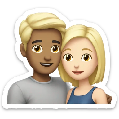 a guy with black hair and gray eyes kisses a blonde girl with short hair sticker