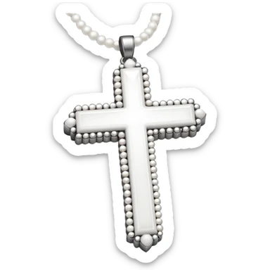 Elegant emoji icon of a white cross made of white beads, glossy surface, and white bead chain subtle shadows, pure white palette sticker