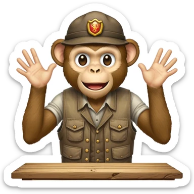 Dirty farmer monkey falling over table  sticker