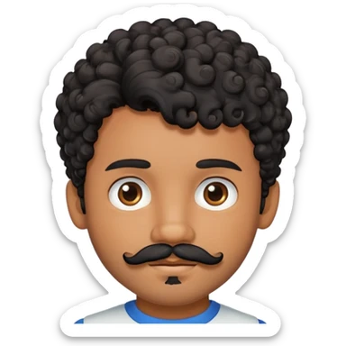 boy with curly short black hair and with beard and mustashe sticker