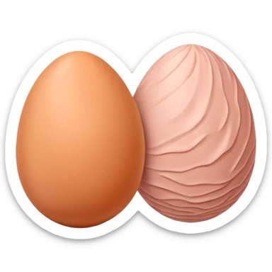 two skin tone peachy beige-pink egg shaped balls/spheres, both same size and same color, add a bumpy, loose, wrinkly skin texture with folds to both.  sticker