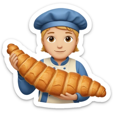 Baking humanless avatar in clean vibrant style illustration. Fresh croissant and rolling pin, warm golden tones, simple shapes, flat design, high contrast, cozy and friendly. sticker