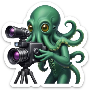 Cthulhu as a cameraman, tentacle-faced cosmic horror entity operating a movie camera sticker