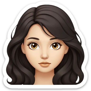 young woman with dark flowing hair and light makeup sticker