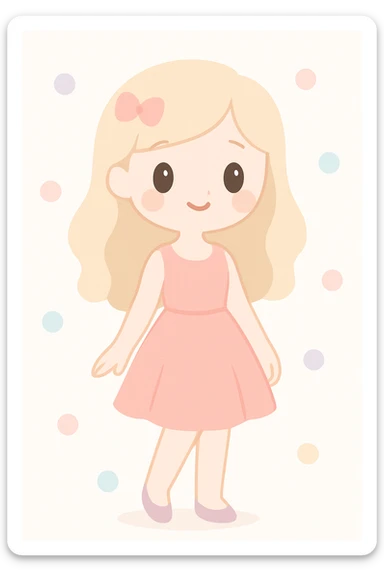a beautiful white girl wearing a stylish pink dress, standing gracefully, modern illustration sticker