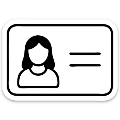 black ID card, white girl with black hair in the photo, clean design sticker