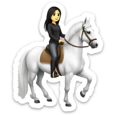 Arabic white horse riding german  cute Girl black Hair sticker