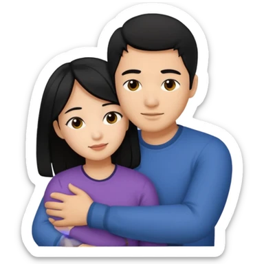 Asian Man black hair hugging girl with black hair sticker
