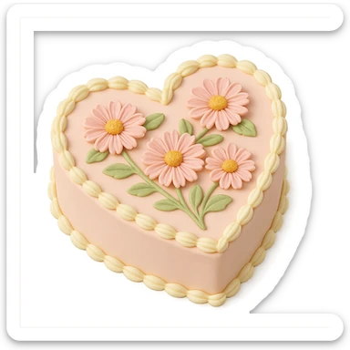 heart-shaped fondant cake with piped asters sticker