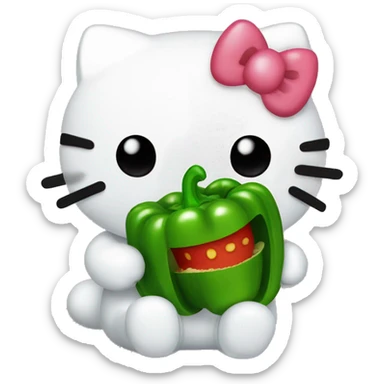 hello kitty eating green bell peppers  sticker