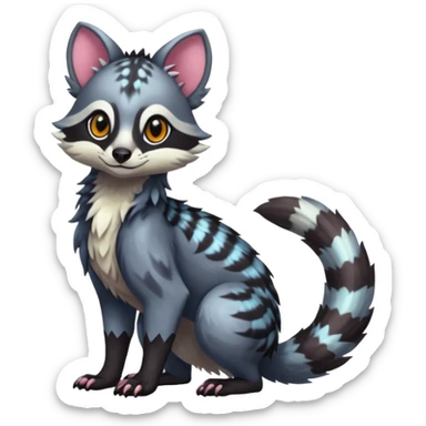 Colorful tropical exotic cute cool beautiful shiny beautiful fantasy-civet-genet-sergal-vernid-Gryphon-Cacomistle-Trico-oncilla-animal-Fakémon-hybrid-fursona (full body) sticker