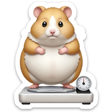 fat hamster big belly stepping on a broken scale looking guilty with a tear sticker