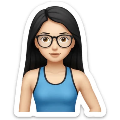 girl with long black hair, brown eyes, wearing glasses and working out sticker