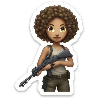 light skinned girl with curly hair with weapon sticker