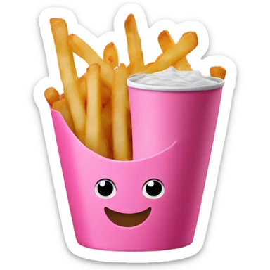 Fries and fried fish in pink cup sticker