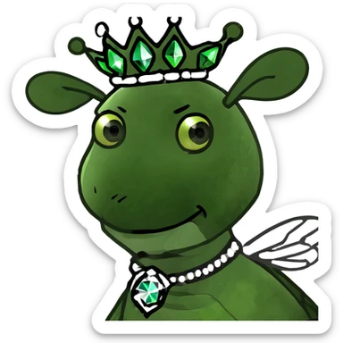 Fancy mint green queen bee with diamond jewelry, rhinestone embellishments, and glitter sparkles sticker