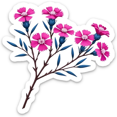 Blue tree branch twig with flowers Dianthus sticker