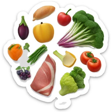 White Plate with different groups of food: vegetables, fruits, carbohydrates, meat & fats sticker
