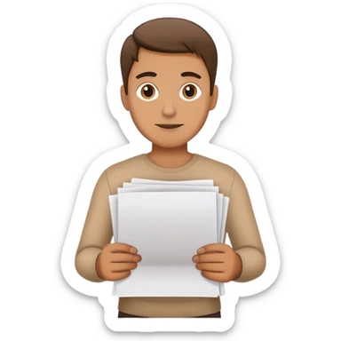 a man holds several sheets of paper with text in his hands sticker