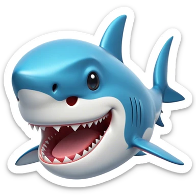 Cinematic Comical Shark Portrait Emoji, Head tilted dramatically with an exaggeratedly amused expression, featuring a striking, glossy streamlined body with bold accents and wide, expressive eyes filled with playful disbelief, Simplified yet hilariously expressive features, highly detailed, glowing with a slightly sassy glow, high shine, dramatic yet playful, stylized with an air of cheeky marine mischief, bright and endearing, soft glowing outline, capturing the essence of a spirited and over‐the‐top shark, so meme‐worthy it feels like it could snap its jaws into internet fame instantly! sticker