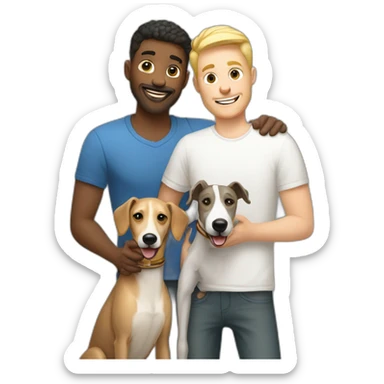 Happy gay couple blond man and white man with a dog greyhound sticker