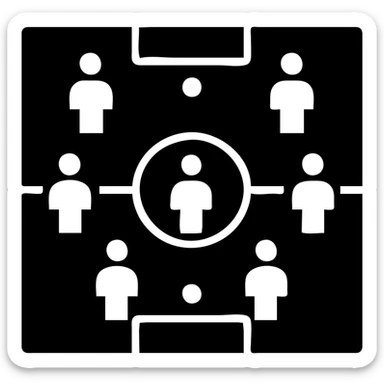 Change the layout to 4v4 with eight players total, four per team. Make all player icons solid white color. Keep the rest of the field and style unchanged. sticker