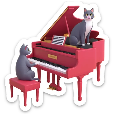 woman playing piano while her cat sits on top of the piano sticker