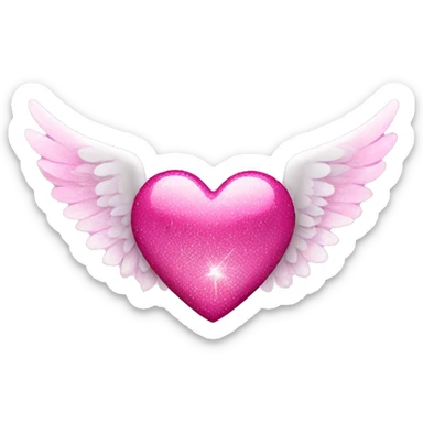 pink sparkly heart with angel wings sticker