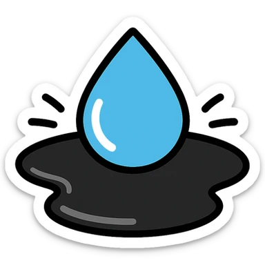 water droplet sliding on glossy black mirror-like paint, main color glossy black, subtle repellent effect with water lines moving away, modern and clean icon sticker