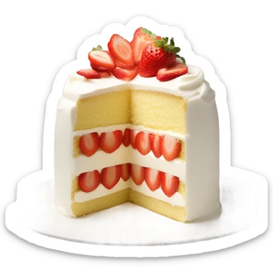 vanilla sponge cake with strawberry on top and white cream sticker