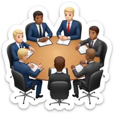 a business meeting of serious businessmen in suits at a round table sticker