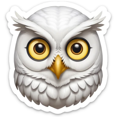 white olw half body, 45 degree rotate head, questionning sticker