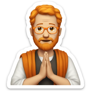 white man with orange beard and bold hair as he praying with orange glasses  sticker