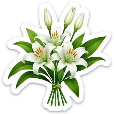 bouquet White Lily, luxuriant, stem, leaf, bud sticker