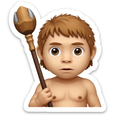 cute baby Neanderthal with big eyes and tiny club emoji sticker