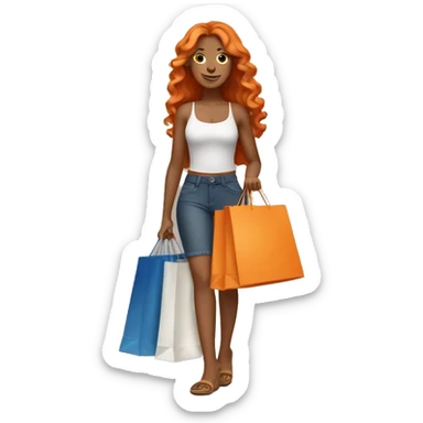 Tan girl with long wavy orange hair holding shopping bags sticker