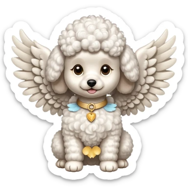Perro french poodle mini blanco con Alas sticker
