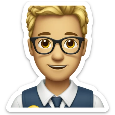 Mockinh face with glasses and school uniform sticker